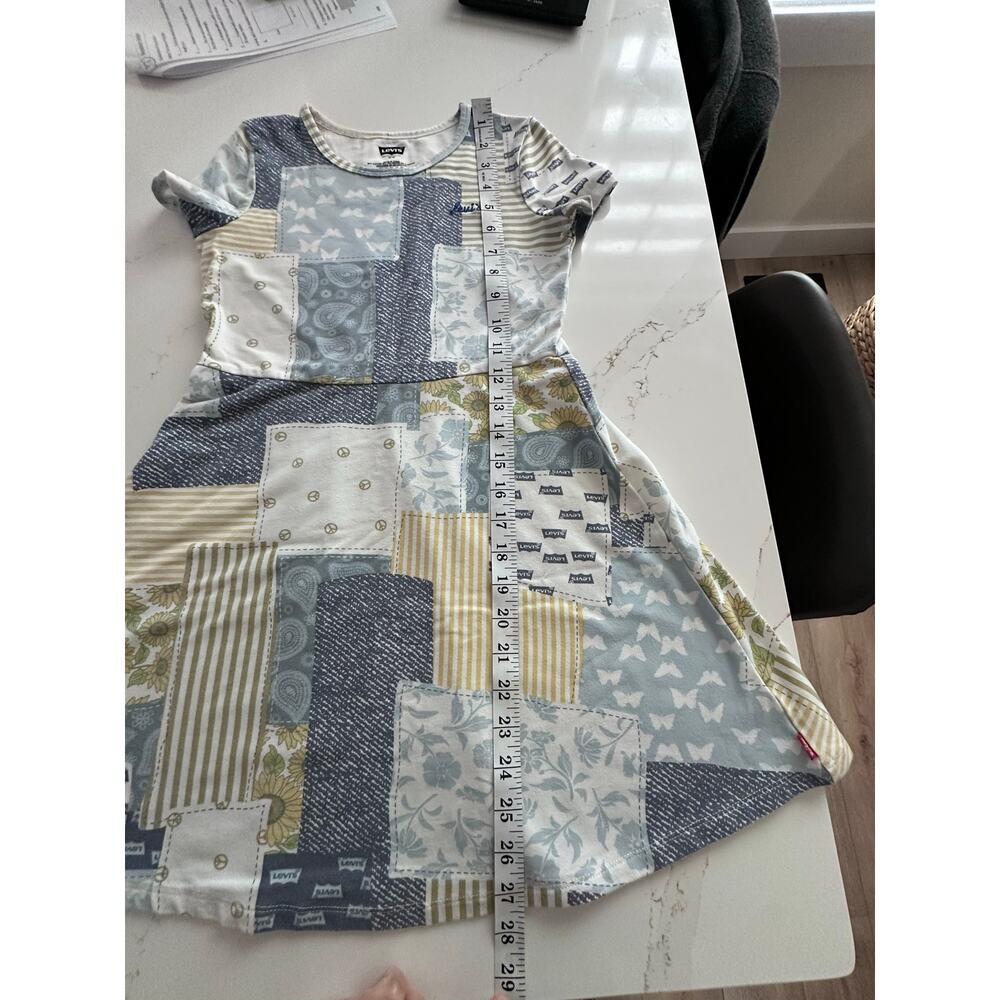 Levi's Patchwork A-Line Knee Length Girls Dress Blue Yellow White Size S 7/8
